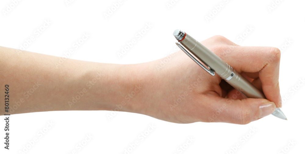 Male hand with pen isolated on white Male hand with pen isolated on white