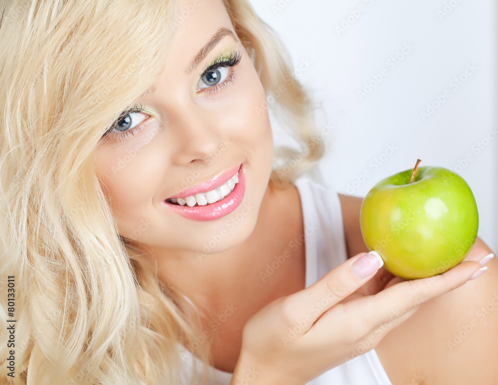 Portrait of beautiful woman with apple Portrait of beautiful woman with apple