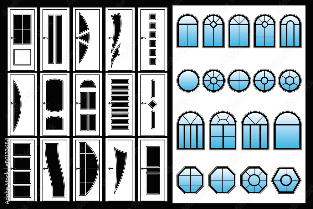 Obraz premium Set of vector modern doors and windows