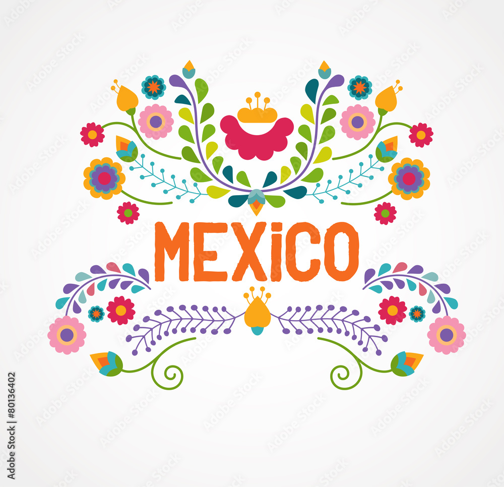 Mexico flowers, pattern and elements
