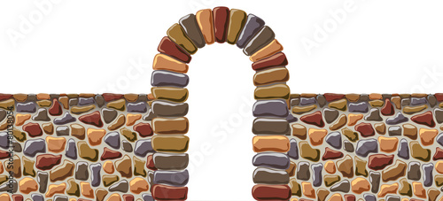 Arch and the wall of rough stone. Vector.