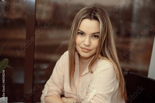 Wallpaper Mural Portrait of a girl in the cafe Torontodigital.ca