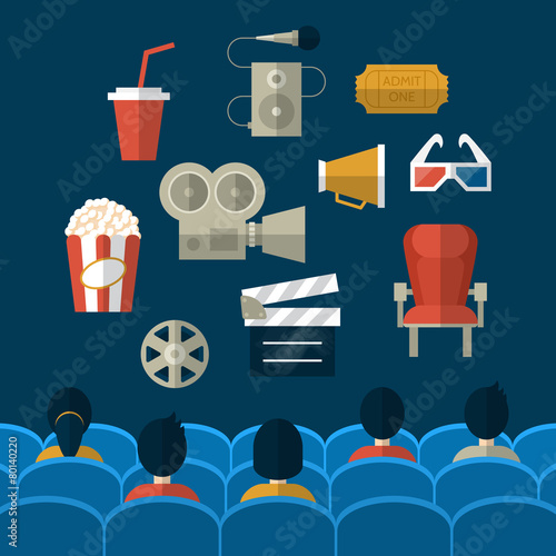 Cinema and movie flat modern icons. photo