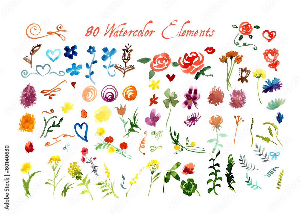 Naklejka premium Set of Watercolor Floral Elements