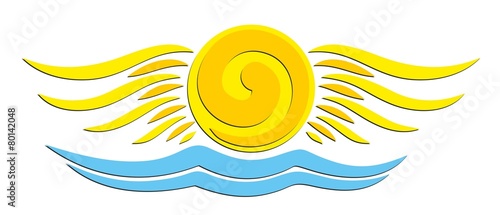 sun Logo with wings and the seas.