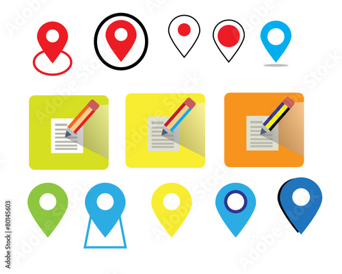 Map icon and Location Icons and pencil vector