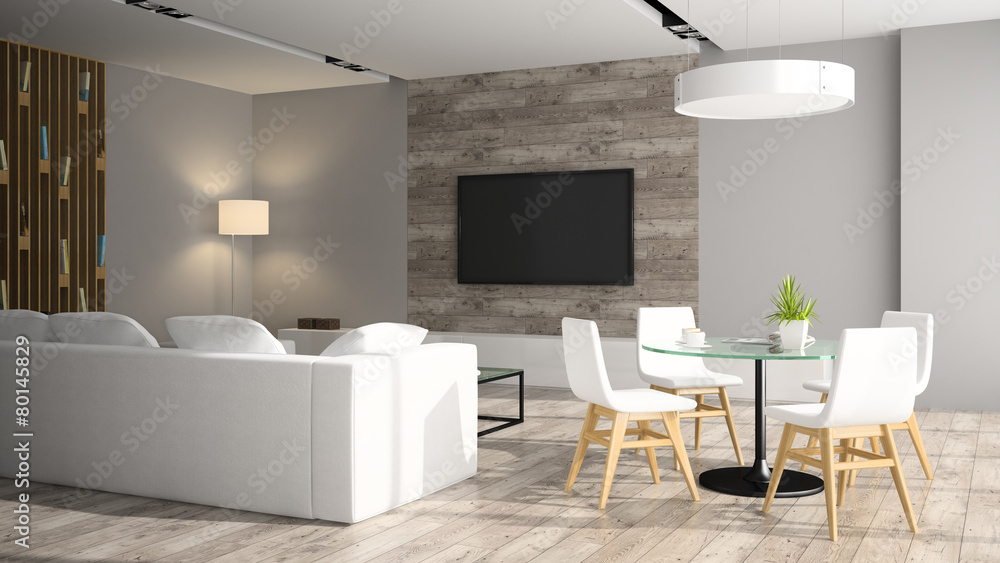 Modern interior with black sofa 3D rendering Modern interior with black sofa 3D rendering