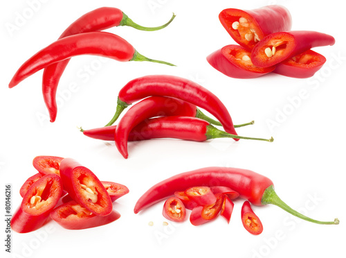 collection of red chilli peppers isolated on the white backgroun