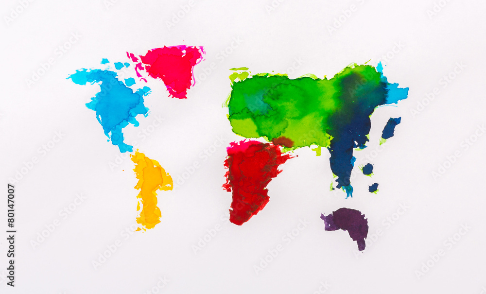 Obraz Water color map of the world on white paper