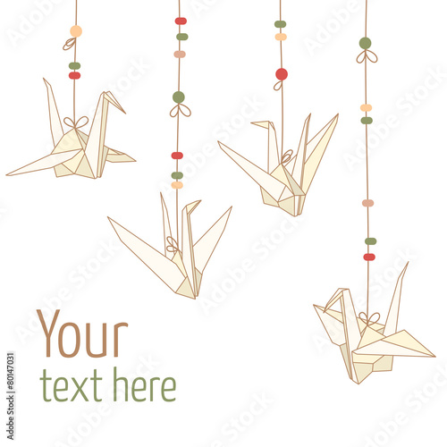 Vector isolated of hanging origami paper cranes