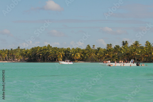 Boats with tourists at excursion to Palmilla shoal, Dominicana photo