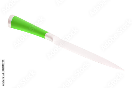 Green Steel Kitchen Knife. Isolated