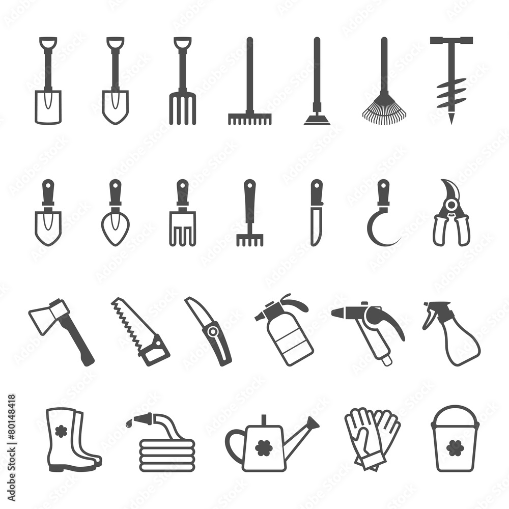 Obraz premium Vector icon set of garden tools