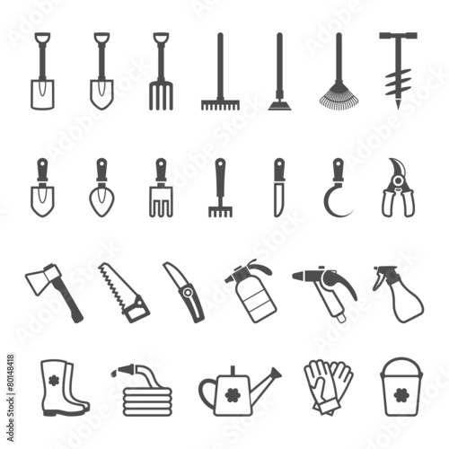 Vector icon set of garden tools