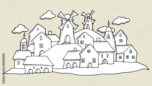 Cartoon hand drawing houses