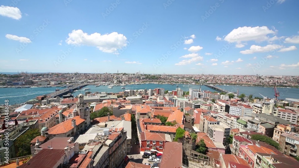 Landscape with lot of roofs of houses and strait Landscape with lot of roofs of houses and strait