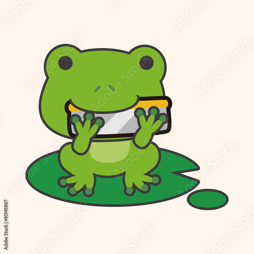 animal frog playing instrument cartoon theme elements
