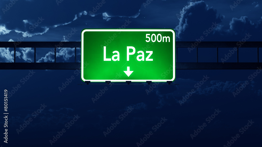 La Paz Bolivia Highway Road Sign at Night