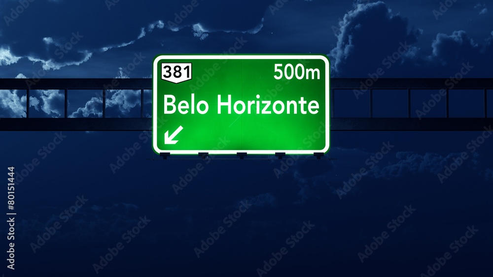 Belo Horizonte Brazil Highway Road Sign at Night
