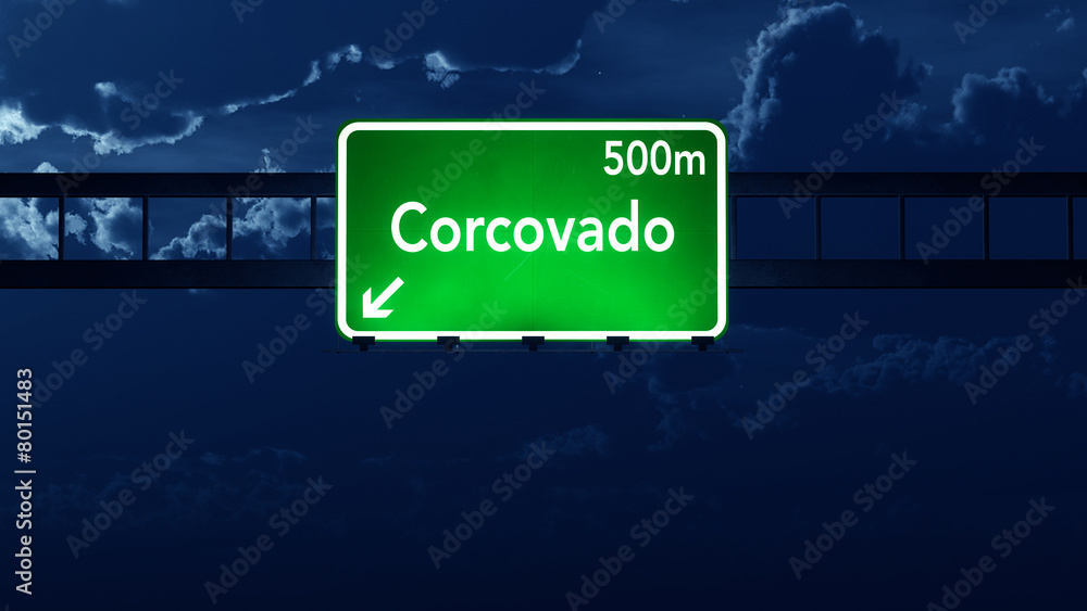 Corcovado Brazil Highway Road Sign at Night