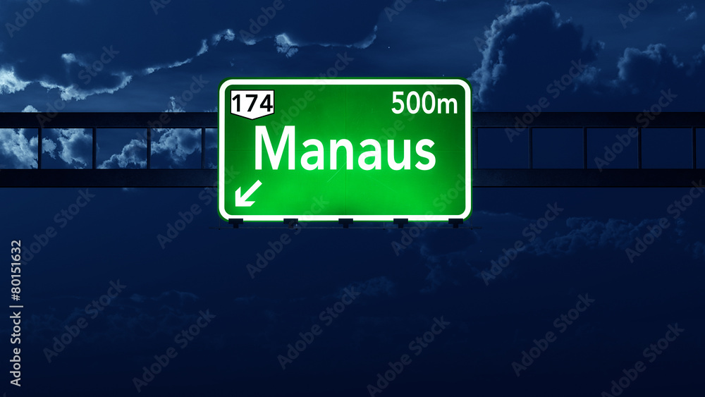 Manaus Brazil Highway Road Sign at Night