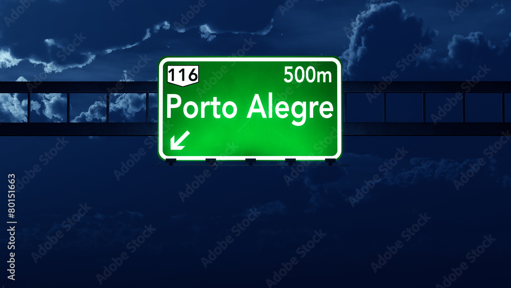 Porto Alegre Brazil Highway Road Sign at Night