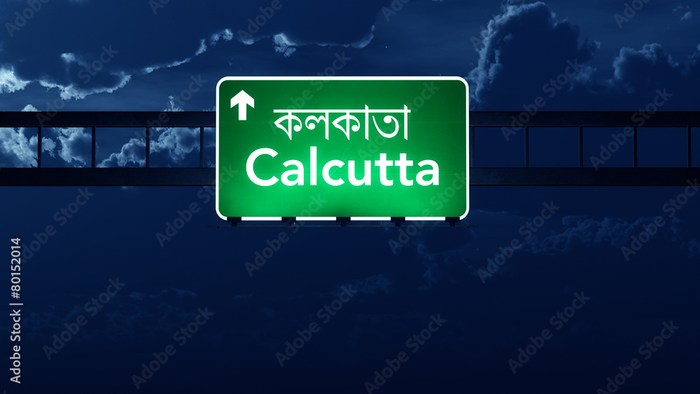 Calcutta India Highway Road Sign at Night