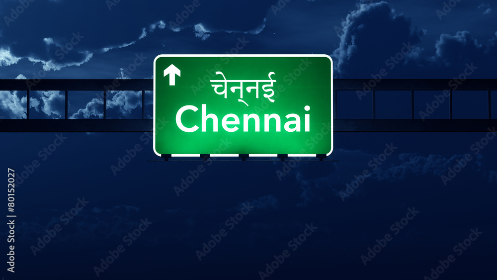 Chennai India Highway Road Sign at Night