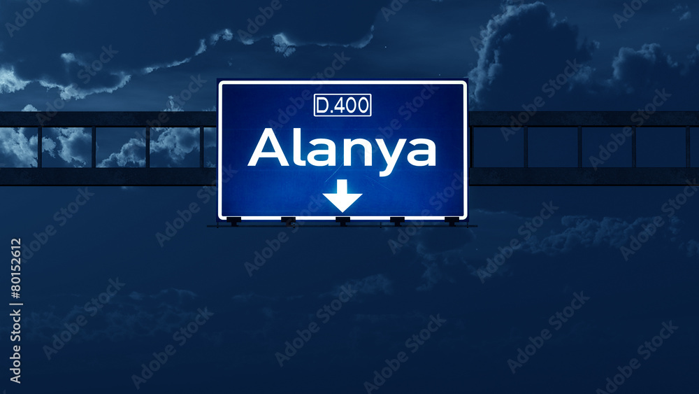 Alanya Turkey Highway Road Sign at Night