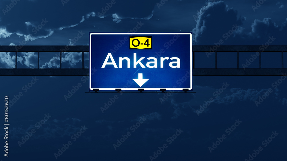 Ankara Turkey Highway Road Sign at Night