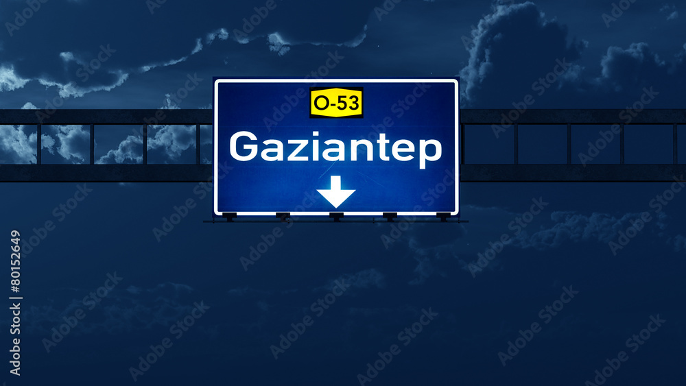 Gaziantep Turkey Highway Road Sign at Night