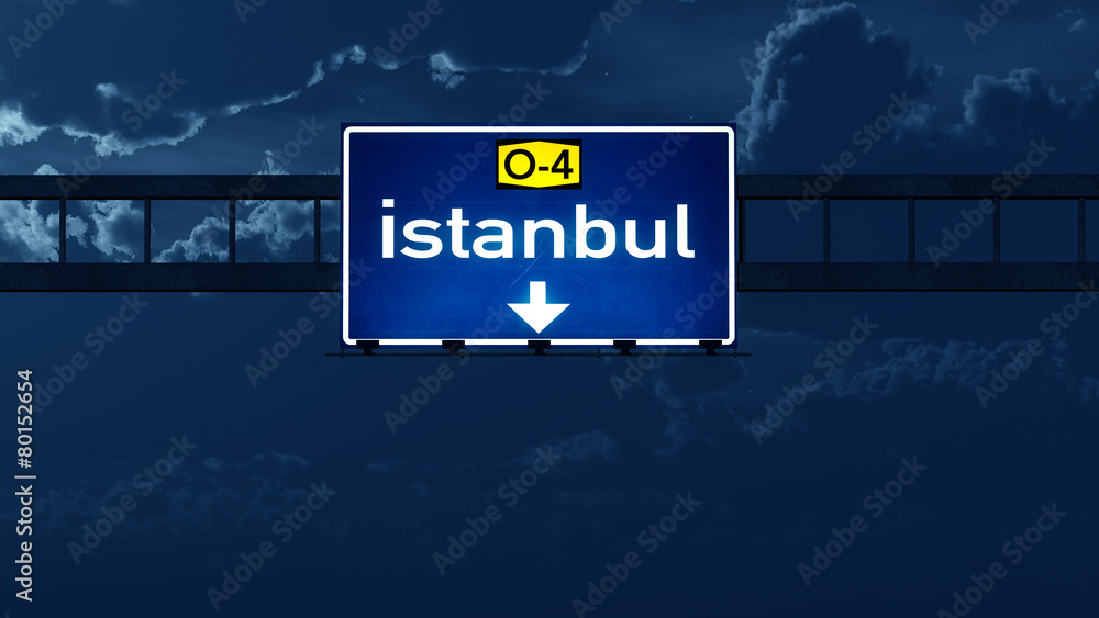 Istanbul Turkey Highway Road Sign at Night