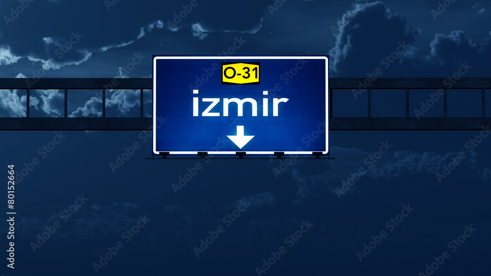 Izmir Turkey Highway Road Sign at Night