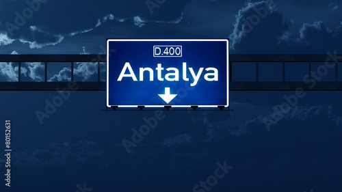 Antalya Turkey Highway Road Sign at Night