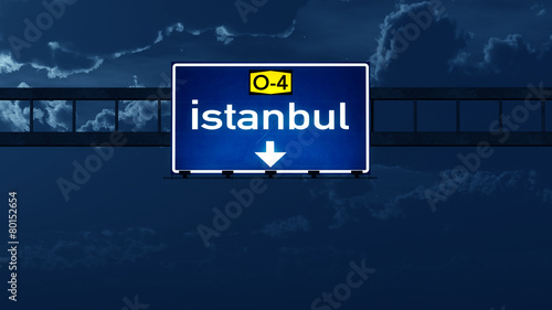 Photography Istanbul Turkey Highway Road Sign at Night