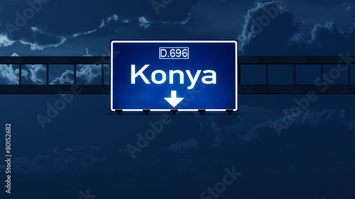 Konya Turkey Highway Road Sign at Night