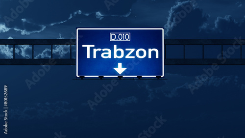 Trabzon Turkey Highway Road Sign at Night