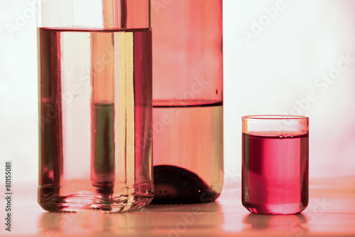 still life of glass bottles