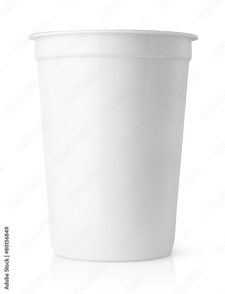 Plastic container for dairy foods with foil lid on white Plastic container for dairy foods with foil lid on white