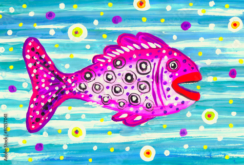 Детский рисунок ,,Розовая рыба,,.