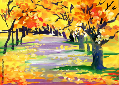 Watercolor autumn park