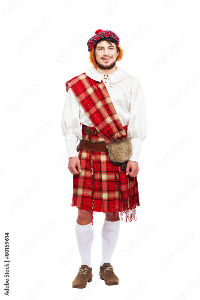 Scottish traditions concept with person wearing kilt isolated on Scottish traditions concept with person wearing kilt isolated on