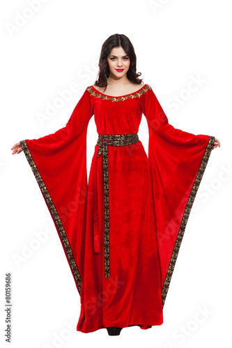 Ancient godness in a red greece toga isolated on white