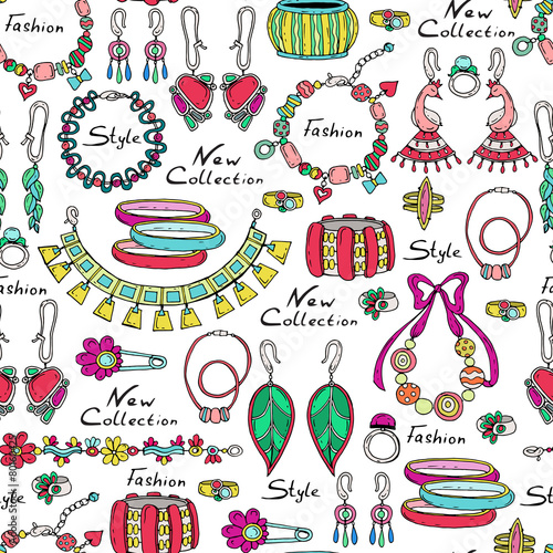 Vector pattern with hand drawn and fashionable jewelry for women