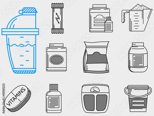 Flat line icons vector collection for sports nutrition