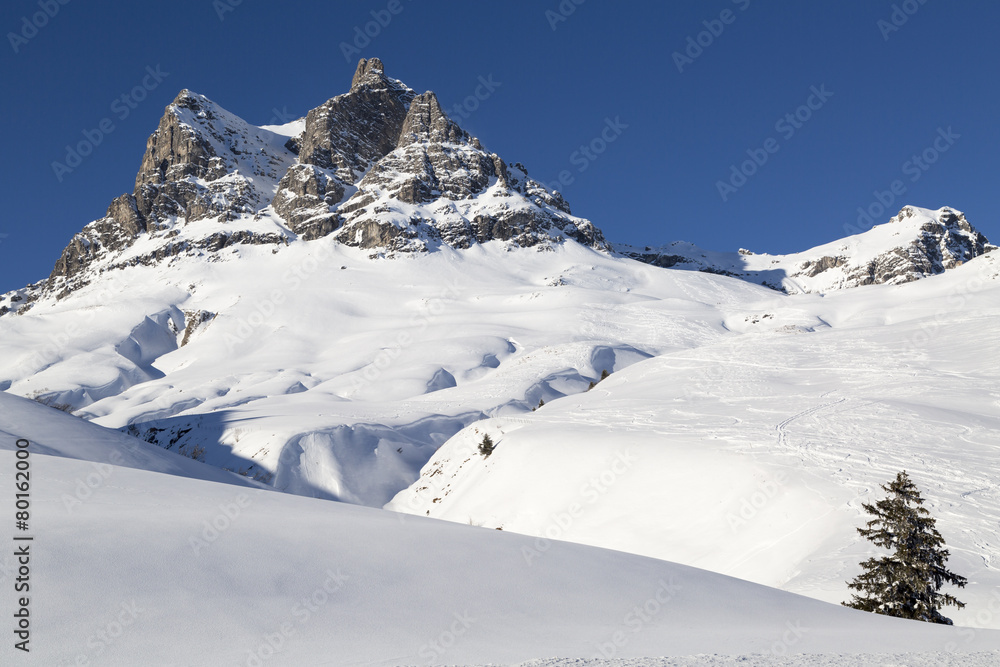 Austrian Alps, mountain range covered in the snow, winter