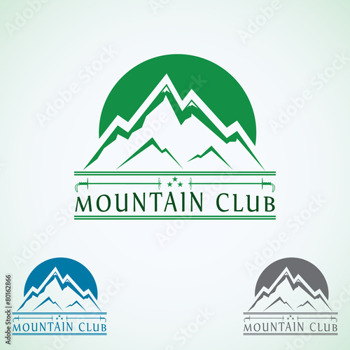 Mountains vintage vector logo design template green tourism