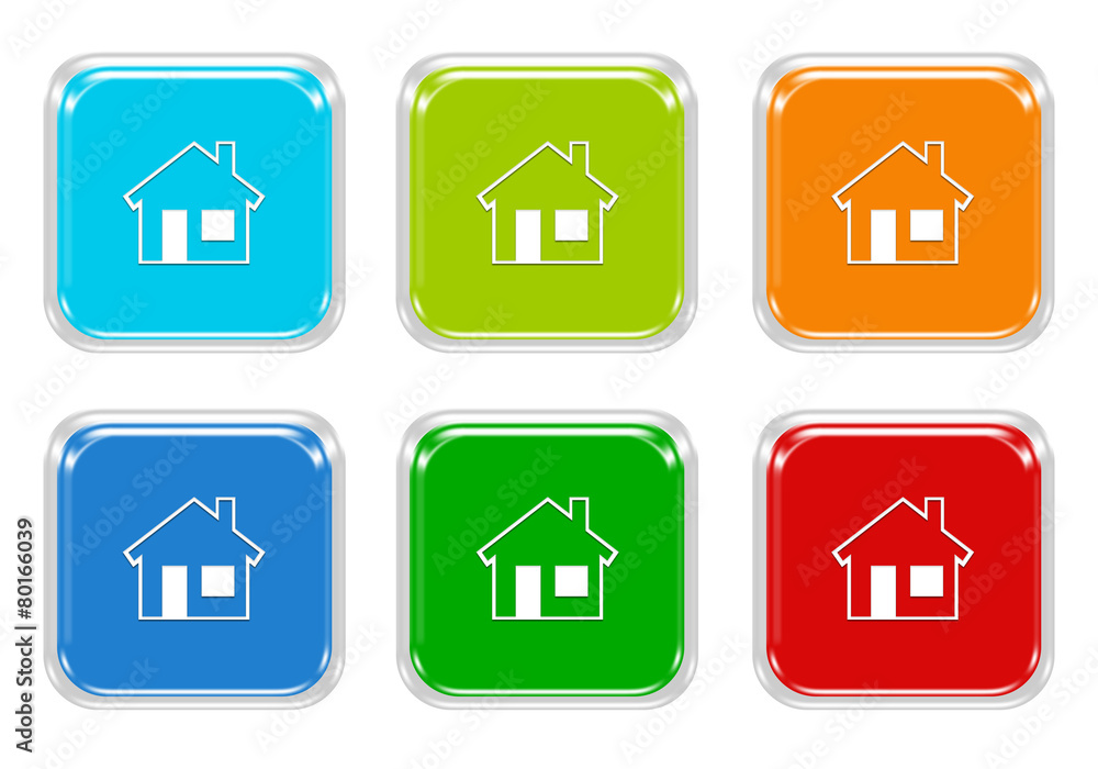 Set of squared colorful buttons with house symbol Set of squared colorful buttons with house symbol