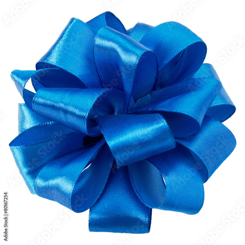 Festive blue gift bow isolated on white background cutout