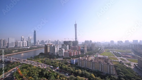 Morning panoramic of Guangzhou with river and bridge photo